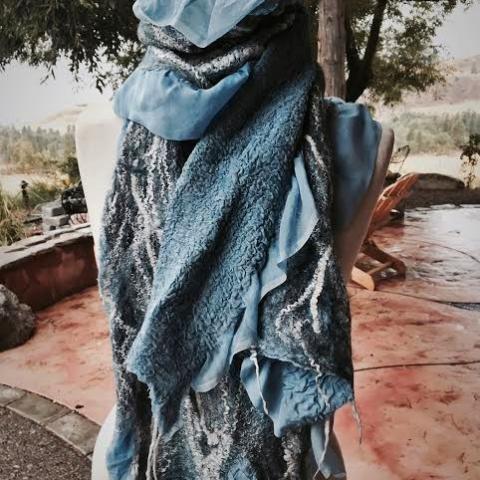 Blue merino and mulberry wrap