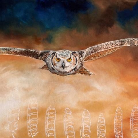 Great Horned Owl-Oil on canvas
